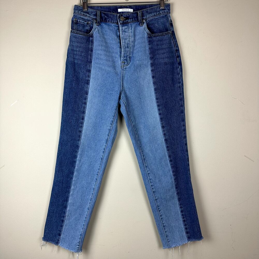 PacSun High Rise Straight Jeans Colorblock Distressed Button Fly Chore Denim 28
